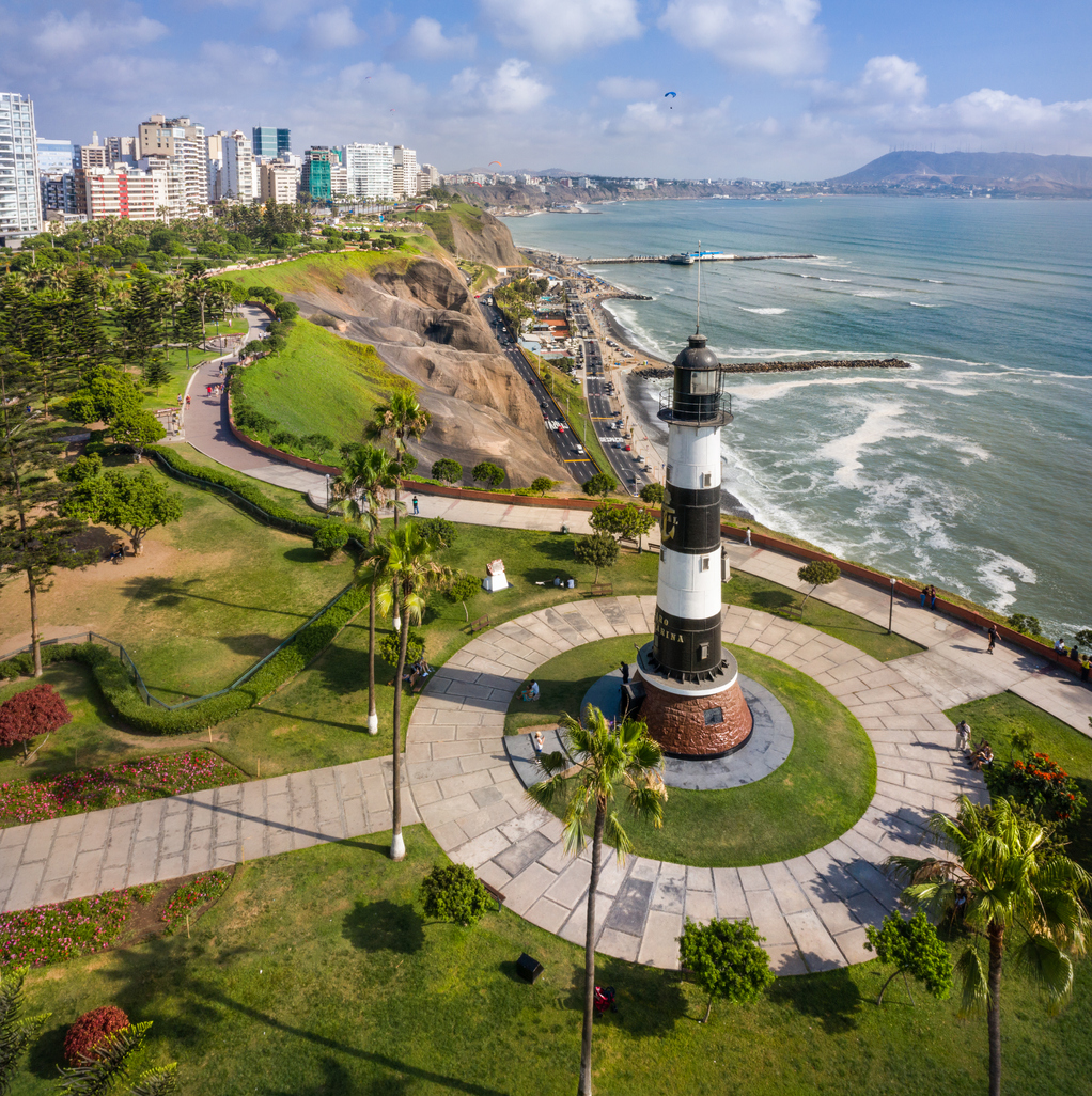 Aerial view of lighthouse of Miraflores, in Lima, Peru.